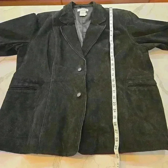 Newport News Womens Suede Leather Blazer Jacket Bell Sleeves Black Size 20W - Picture 9 of 13
